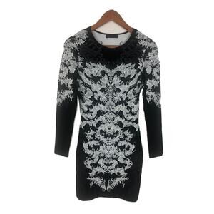 RVN Sz Medium M Black White Floral Bodycon Dress